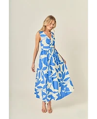 English Factory Women's Puff Sleeve Print Ruched Midi Dress