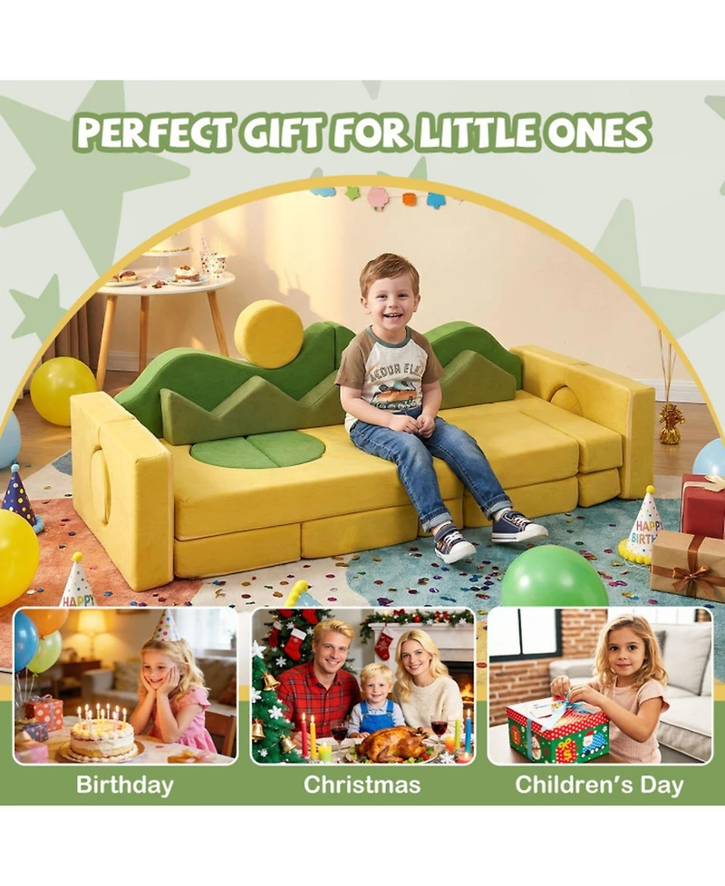 Gouun 19-Piece Convertible Velvet Foam Play Couch for Toddlers