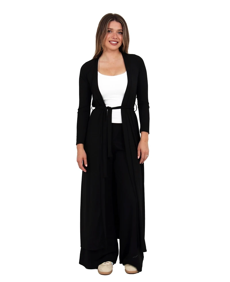 24seven Comfort Apparel Women's Long-Sleeve Jacket and Wide-Leg Pant Set