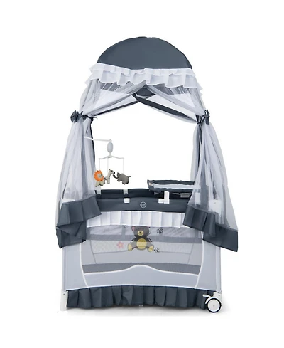 Gouun Baby 4-in-1 Convertible Bassinet with Changing Table, Music Box and Wheels