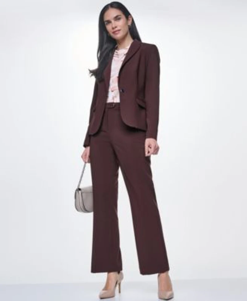 Calvin Klein Petite Notch Collar One Button Jacket Printed Cowl Neck Sleeveless Blouse Mid Rise Straight Pants