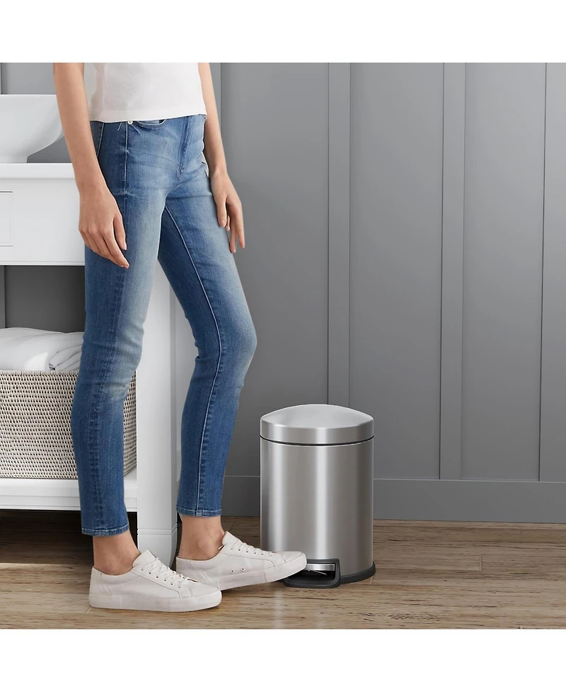 Mega Casa 5 Liter / 1.3 Gallon Stainless Steel Step Trash Can with Soft Close Lid for Bathroom, Office, Kitchen, Bedroom