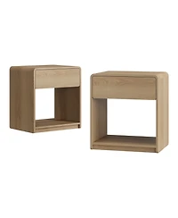 Rainsken Mid-Century Modern Nightstand Set of 2, Wooden Bedside Table with Storage Drawers, Open Shelves and Rounded Corners Design for Bedroom