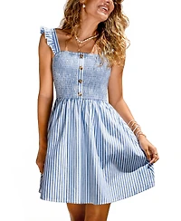Cupshe Women's Sail Away Striped Smocked Mini Beach Dress