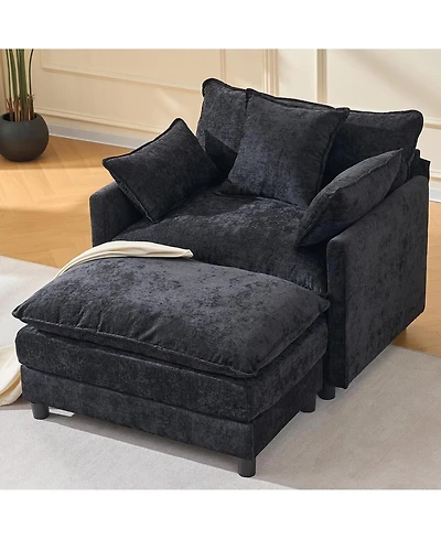Rainsken Oversized Armchair with Ottoman, 39.4" Modern Accent Chair, Chenille Upholstered Reading 350 lbs Capacity for Living Room