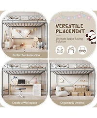 Homfan Metal Loft Bed Frame with Guardrail, Ladder and Underbed Clearance, Box Spring Not Required