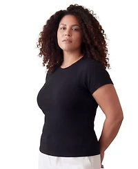 24seven Comfort Apparel Plus Curvy Ribbed Knit Round Neck Top