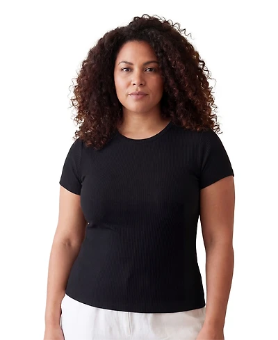 24seven Comfort Apparel Plus Curvy Ribbed Knit Round Neck Top