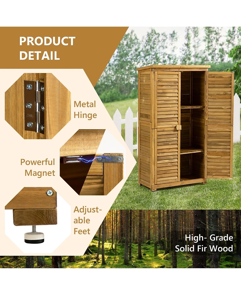 sumyeg Outdoor Storage Cabinet, Wood Garden Shed, Pool Storage Shed with Lockable Door, Waterproof Roof and 2 Removable Shelves