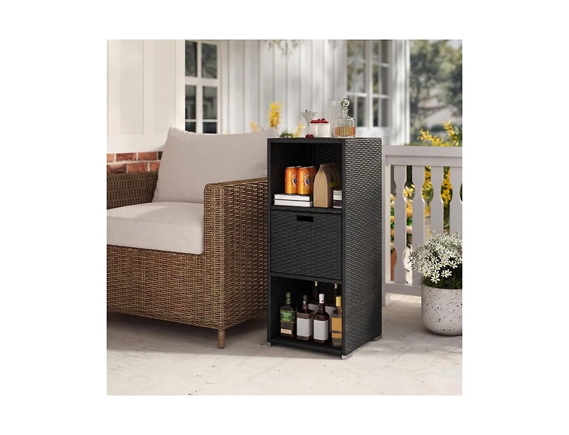 sumyeg Outdoor Storage Cabinet Patio Wicker Organizer with Drawer