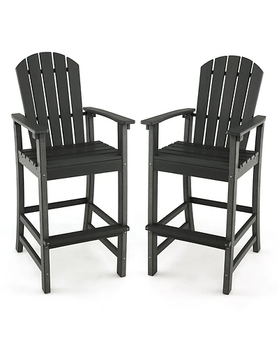 Gymax 2PCS Hdpe Bar Height Stool Tall Chair Armrest Footrest All Weather Outdoor Patio