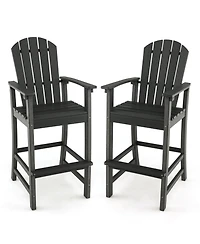 Gymax 2PCS Hdpe Bar Height Stool Tall Chair Armrest Footrest All Weather Outdoor Patio