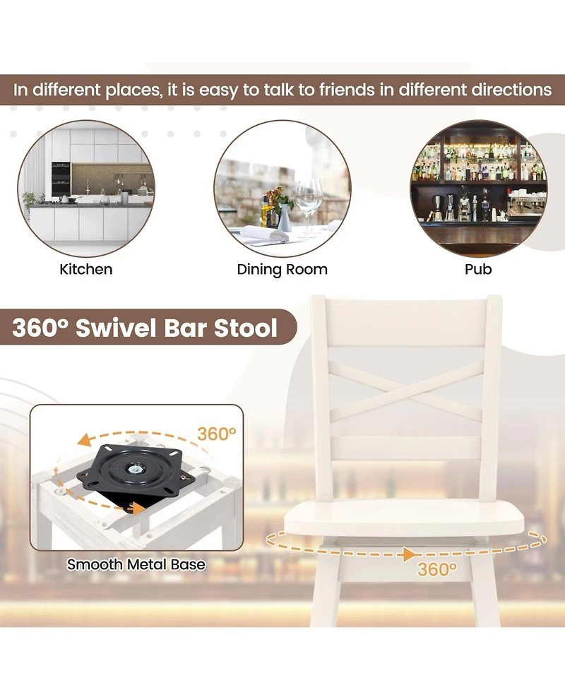 Gymax 4PCS 30'' Bar Height Stool Swivel Bar Stool Rubber Wood Inclined Backrest