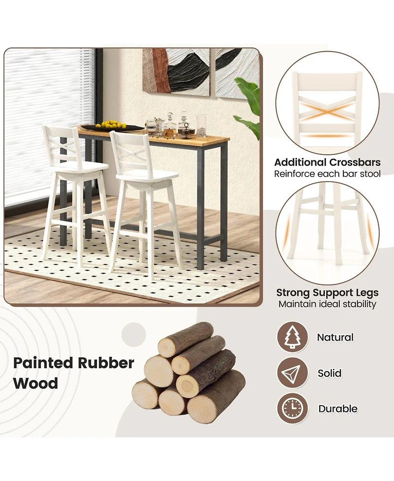 Gymax 4PCS 30'' Bar Height Stool Swivel Bar Stool Rubber Wood Inclined Backrest