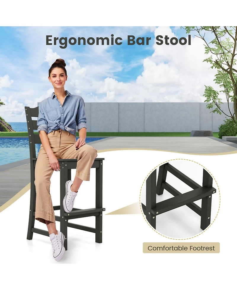 Gymax Set Of 2 Outdoor Hdpe Bar Stool Patio Tall Chair Backrest Footrest All Weather