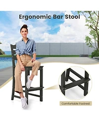 Gymax Set Of 2 Outdoor Hdpe Bar Stool Patio Tall Chair Backrest Footrest All Weather