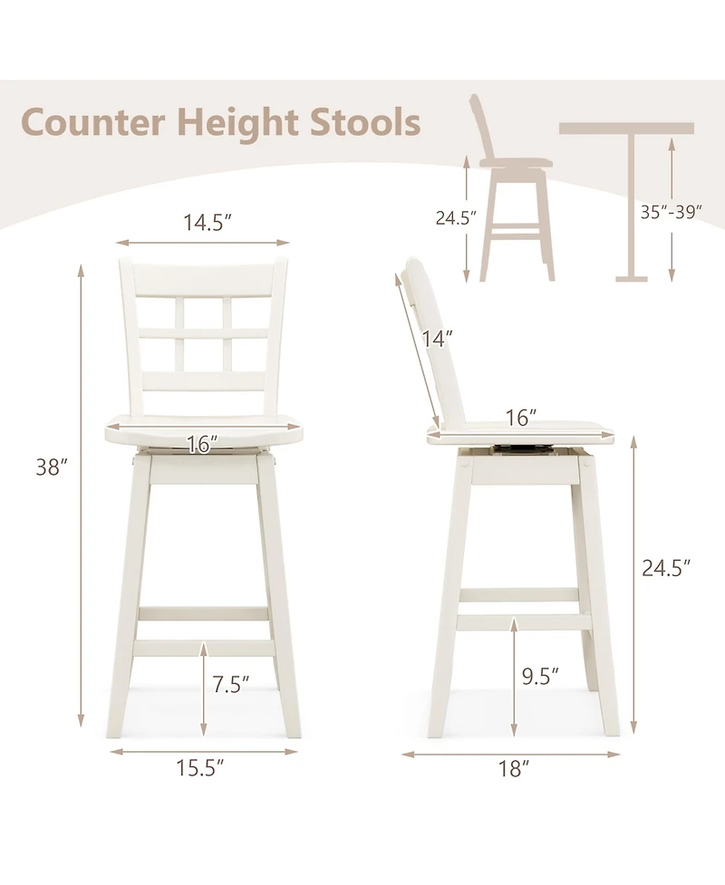 Gymax 4PCS 24.5 Inch Counter Height Bar Chairs Swivel Stools w/ Hollow Backrest