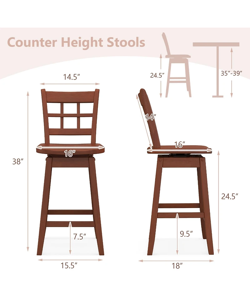 Gymax 4PCS 24.5 Inch Counter Height Bar Chairs Swivel Stools w/ Hollow Backrest