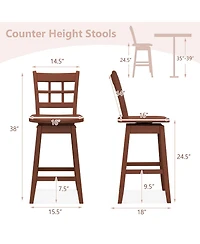 Gymax 4PCS 24.5 Inch Counter Height Bar Chairs Swivel Stools w/ Hollow Backrest