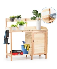 sumyeg Outdoor Storage Wooden Potting Bench Table with Sink, Garden Table Work Bench with Storage