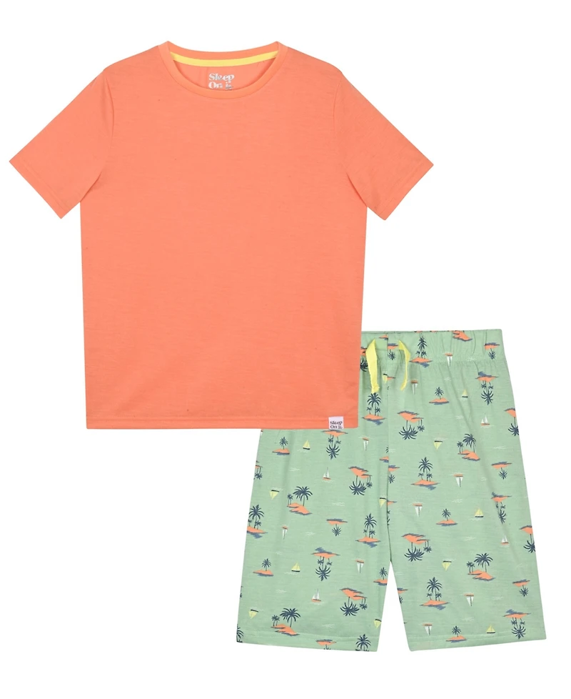 Sleep On It Boys' 6-14 Solid T-Shirt and Conventional Print Shorts, 2-Piece Set