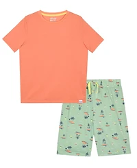 Sleep On It Boys' 6-14 Solid T-Shirt and Conventional Print Shorts, 2-Piece Set