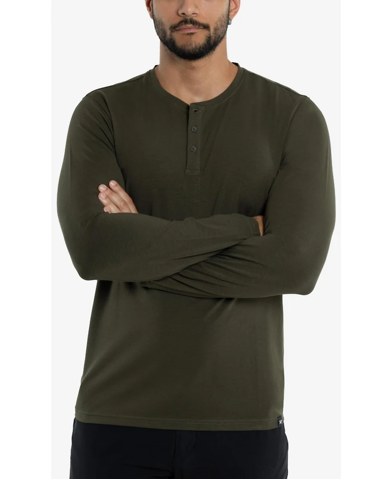 X-Ray Men's Soft Stretch Henley Neck Long Sleeve T-shirt