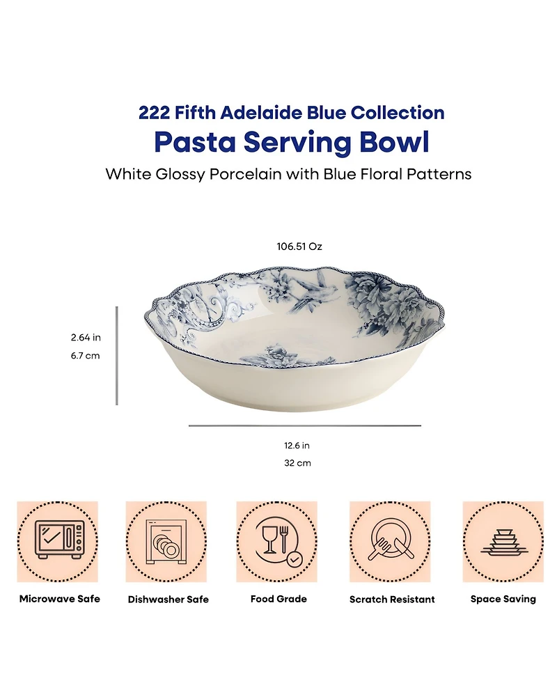 222 Fifth Adelaide Blue Pasta Serving Bowl, 12.6"