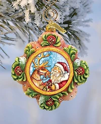 G.DeBrekht Hand Painted Scenic Ornament Santa with Reindeer