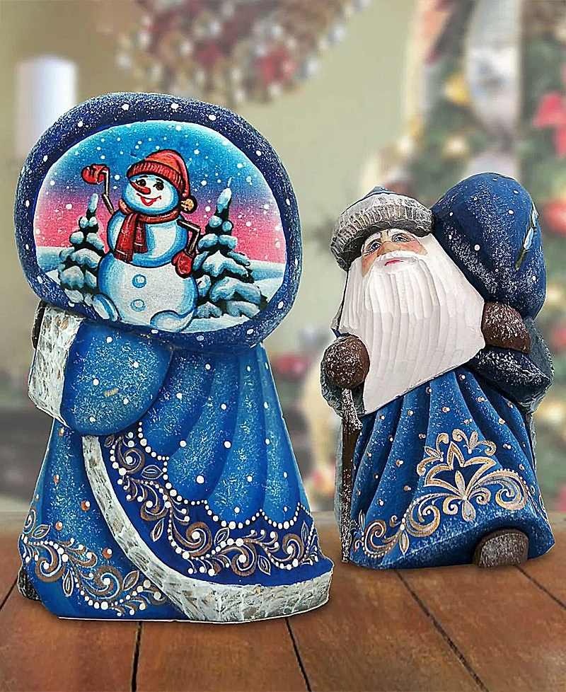 G.DeBrekht Woodcarved and Hand Painted Santa Snow Day Yuletide with Bag Figurine