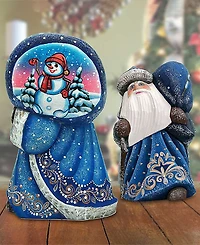 G.DeBrekht Woodcarved and Hand Painted Santa Snow Day Yuletide with Bag Figurine