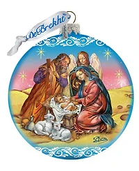 G.DeBrekht Limited Edition Nativity Ball In Blue Glass Ornament