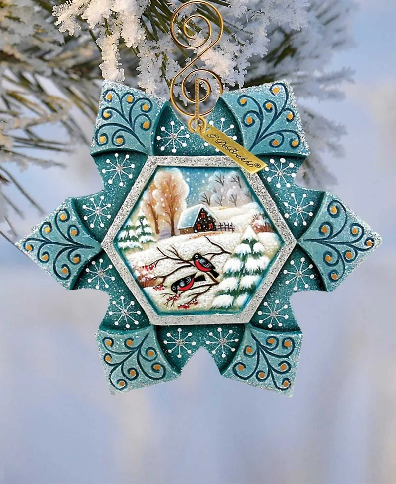 G.DeBrekht Hand Painted Scenic Ornament Robin Snowfall