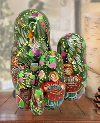 G.DeBrekht 5-Piece Christmas Tree Santa Russian Matryoshka Nested Doll Set