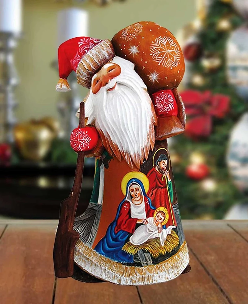 G.DeBrekht Woodcarved Hand Painted Nativity Santa Figurine
