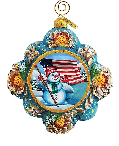 G.DeBrekht Hand Painted Scenic Ornament Patriotic Snowman