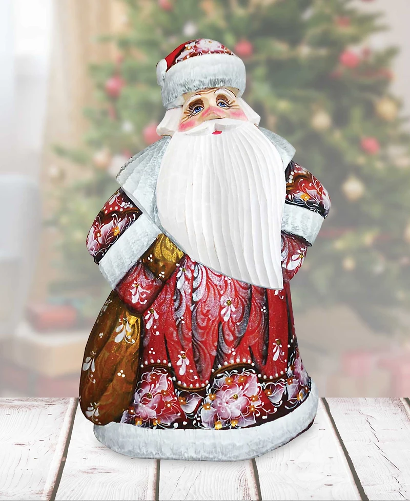 G.DeBrekht Woodcarved Hand Painted Ornamental Santa In Red Figurine