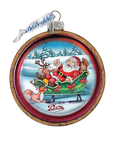 G.DeBrekht Joyful Sleigh Ride Cut Ball Glass Ornament