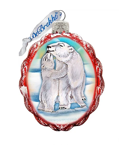 G.DeBrekht Santa Polar Bear Cubs Glass Ornament
