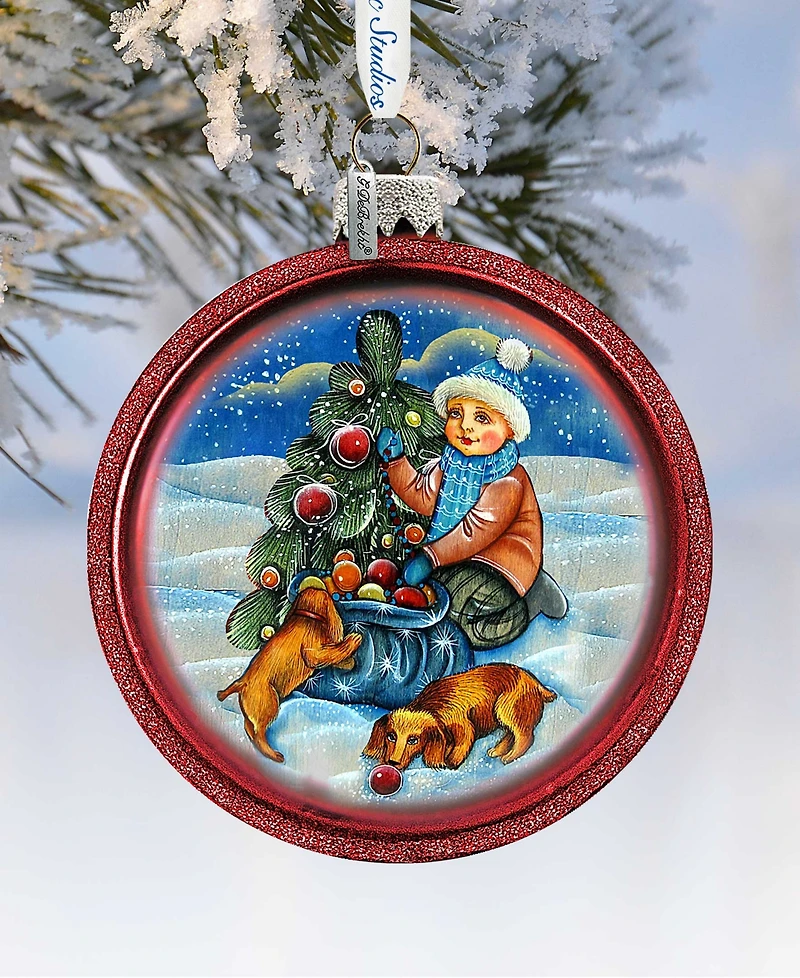 G.DeBrekht Trim A Tree Boy with Dogs C Ball Glass Ornament