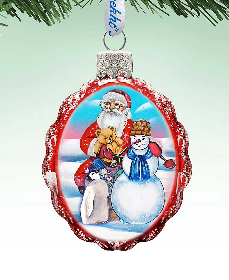 G.DeBrekht Gift Giving with Snowman Santa Glass Ornament