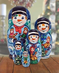 G.DeBrekht Mr. Snowman 5 Piece Russian Matryoshka Nested Doll Set