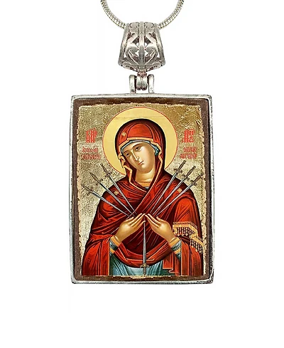 G.DeBrekht Virgin Mary of the Seven Swords Religious Holiday Jewelry Necklace Monastery Icons