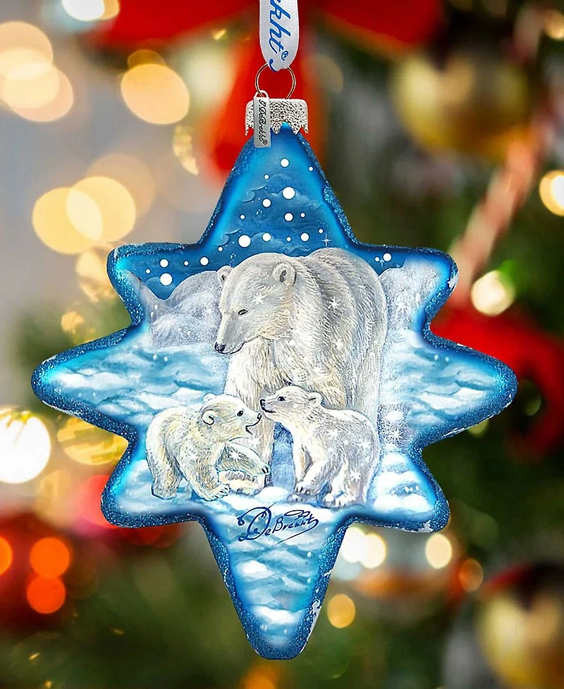 G.DeBrekht White Christmas Polar Bears North-Star Glass Ornament