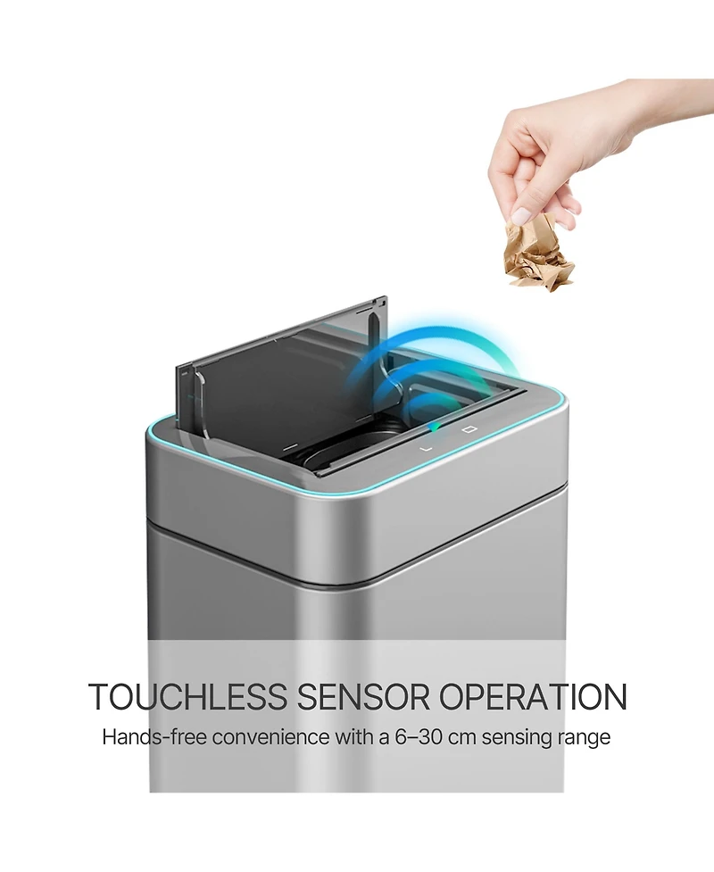 Mega Casa 50L / 13 Gallon Stainless Steel Automatic Trash Can with Silent Close Lid and Stay-Open Feature