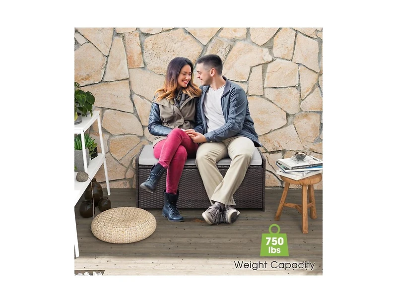 sumyeg 34 Gallon Patio Storage Bench with Seat Cushion and Zippered Liner