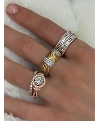 Suzy Levian Sterling Silver Cubic Zirconia Double Row Baguette Wide Eternity Band