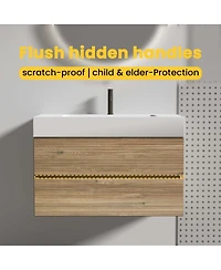 Sillysis Mid-Century Modern Bathroom Vanity with Oak Grille Double Drawers