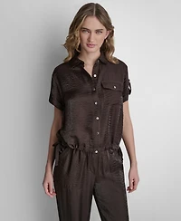 Dkny Women's Short-Sleeve Roll Tab Twinkle Camp Shirt