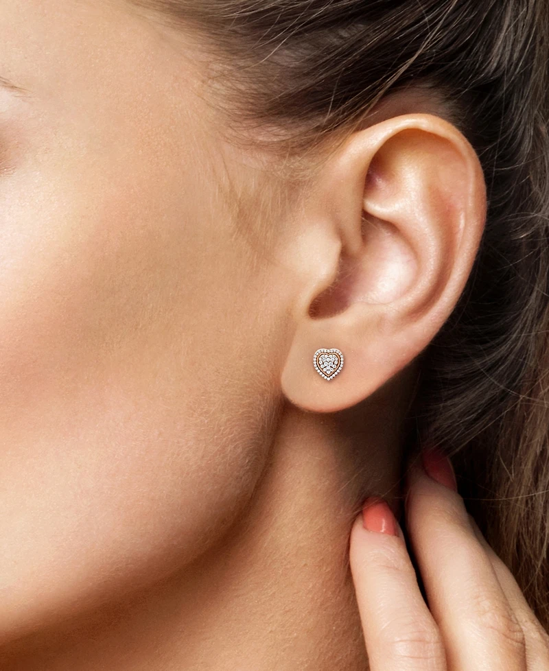 Diamond Heart Cluster Stud Earrings (1/2 ct. t.w.) in Sterling Silver